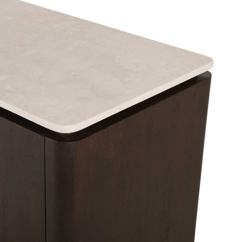 Close-up marmeren structuur bovenblad Dallas beige met subtiele aders