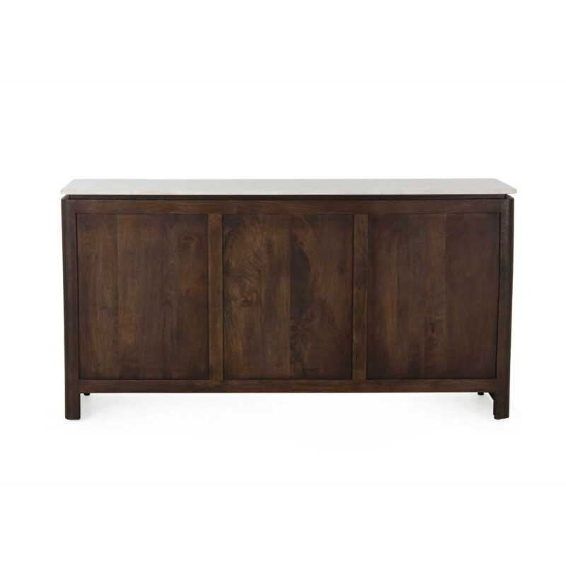 Bovenblad Dallas beige marmer gecombineerd met naturel mangohout dressoir