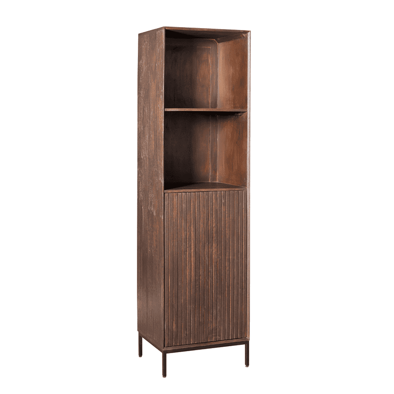 Modernes Madison-Bücherregal aus Holz in Braun, 55 cm breit, mit offenen Fächern und geschlossenem Unterschrank – perfekt für dein Wohnzimmer oder Büro.