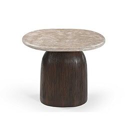 Bijzettafel Noel met marmeren blad en houten voet, ideaal voor woonkamer of slaapkamer.