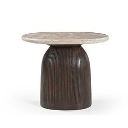 Alternatieve bijzettafel met een marmeren blad en een houten onderstel, perfect voor moderne woonruimtes.