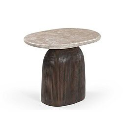 Bijzettafel Noel van Mokana met een marmeren blad en een houten onderstel, perfect voor moderne woonruimtes.