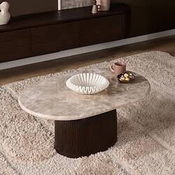 Moderne salontafel Noel van Mokana, 90 cm breed, met een elegante marmeren blad en een uniek zwart onderstel, perfect voor een stijlvolle woonkamer.