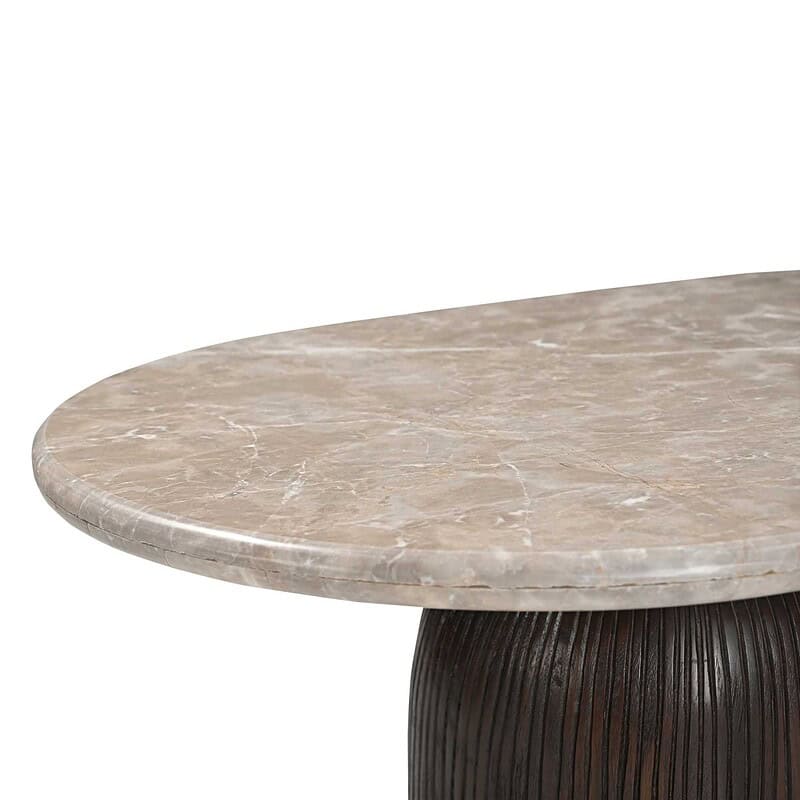 Elegante ronde salontafel Noel met marmeren blad en houten onderstel, perfect voor moderne woonkamers. Duurzaam en stijlvol meubel van Mokana Meubelen.