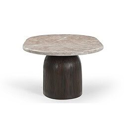 Moderne salontafel Noel met ronde marmeren top en zwart houten onderstel, perfect voor een stijlvolle woonkamer.