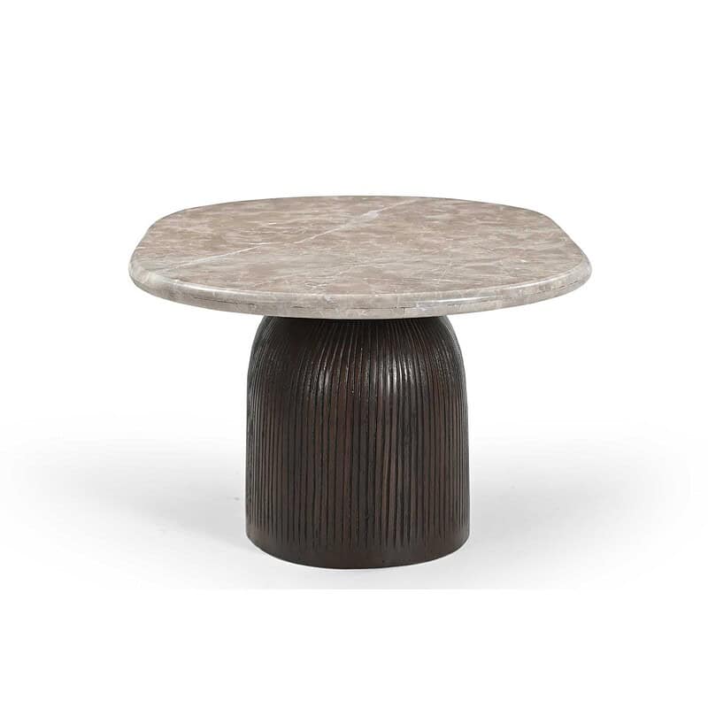 Moderne salontafel Noel met ronde marmeren top en zwart houten onderstel, perfect voor een stijlvolle woonkamer.