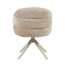 Draaibare eetkamerstoel Bella in beige stof met zandkleurige houten poten, ideaal voor moderne eetkamers en comfortabele zitervaring.