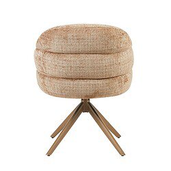 Comfortabele Bella eetkamerstoel met armleuningen, bekleed met zachte, geweven stof in cinnamon kleur en een bronzen poot voor een stijlvolle uitstraling.