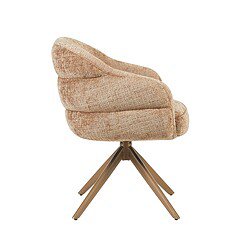 Comfortabele eetkamerstoel Bella met armleuningen in Cinnamon stof en bronzen poot, perfect voor een stijlvolle eetkamer.