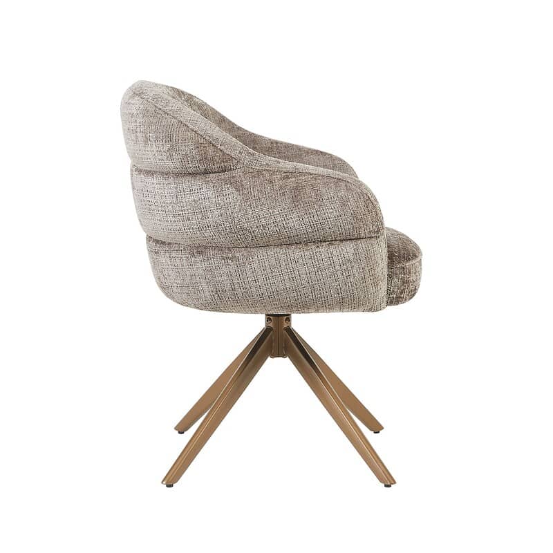Draaibare eetkamerstoel Bella Clay met poots in brons, comfortabel en stijlvol, perfect voor moderne eetkamers.
