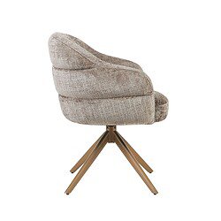 Eetkamerstoel Bella in Clay met armleuning, comfortabele en stijlvolle zitplek met bronzen poot, perfect voor moderne eetkamers.