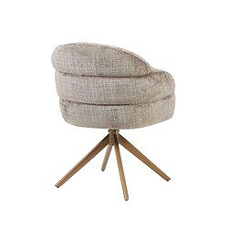 Moderne draaibare eetkamerstoel Bella Clay met pootsysteem in brons, bekleed met zachte, neutrale stoffen voor comfort en stijl. Perfect voor een eigentijdse eetkamer.