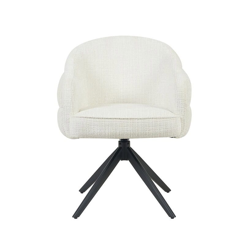 Draaibare eetkamerstoel Bella in Off White met zwarte poot, comfortabel en stijlvol voor moderne eetkamers.