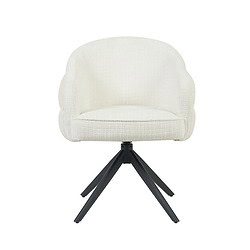 Moderne eetkamerstoel Bella in off-white stof met zwarte poot en armleuningen, perfect voor een stijlvolle eetkamer of kantoorruimte.