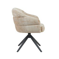 Draaibare eetkamerstoel Bella in beige stof met zwarte houten poot, comfortabel en stijlvol voor moderne eetkamers.