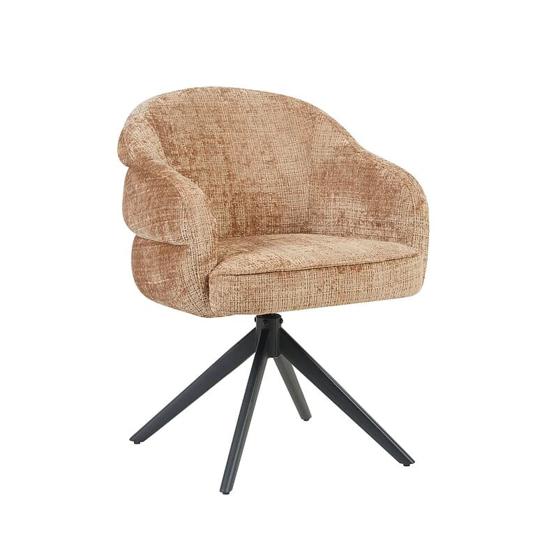 Draaibare eetkamerstoel Bella Cinnamon met zwarte poot, comfortabele bekleding en modern design, perfect voor eetkamer of kantoor.