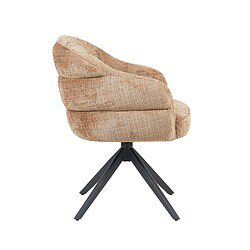 Comfortabele eetkamerstoel Bella in cinnamon stof met zwarte poot en armleuning, perfect voor een stijlvolle eetkamer.