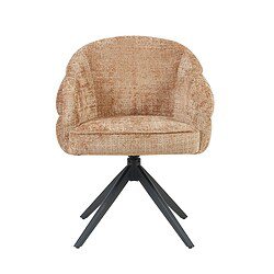 Comfortabele eetkamerstoel Bella met armleuningen in Cinnamon stof en zwart onderstel, perfect voor een stijlvolle eetkamer of kantoorruimte.