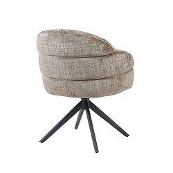 Moderne eetkamerstoel Bella in Clay stof met armleuning en zwarte poot, perfect voor een stijlvolle eetkamer of kantoorruimte.