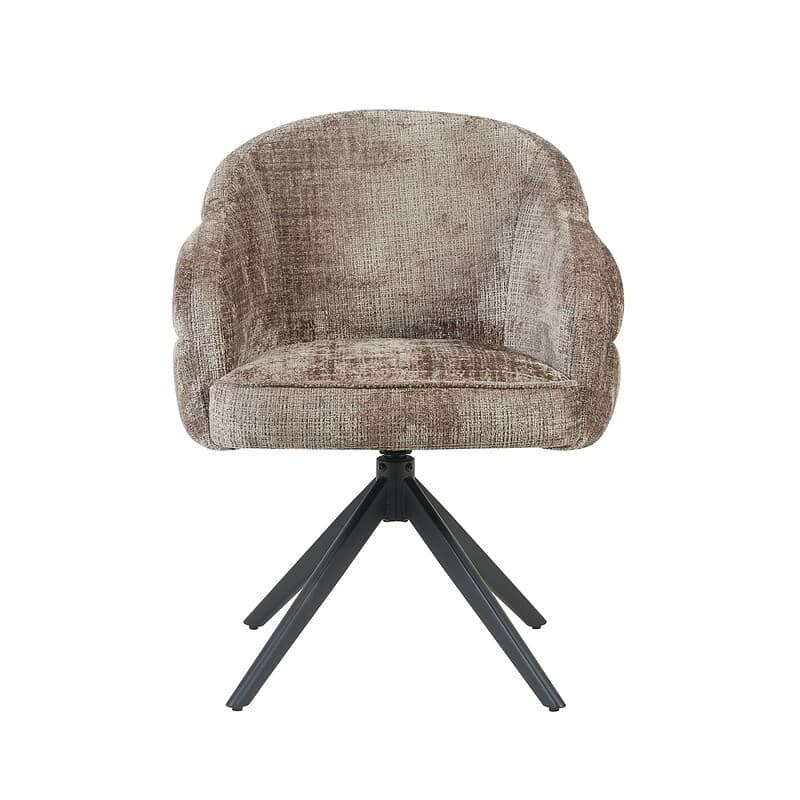 Draaibare eetkamerstoel Bella Clay Poot Zwart met zachte bekleding en zwarte pootstructuur, perfect voor moderne eetkamers en comfortabele zitervaring.