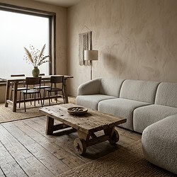 Oud houten salontafel op wielen, 130x80 cm, perfect voor een rustieke woonkamer. Handgemaakt meubel met een uniek karakter, ideaal voor een natuurlijke en warme interieurstijl.