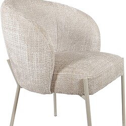 Comfortabele stoffen fauteuil met elegante ronde rugleuning en slanke metalen poten, perfect voor een stijlvolle woonkamer of kantoorruimte.