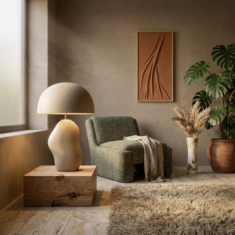 Aizu tafellamp in taupe gecoat ijzer uit de SCAN collectie