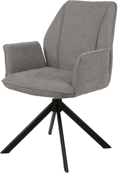 Moderne grijze bureaustoel met comfortabele stoffen bekleding en verstelbare armleuningen, ideaal voor kantoor of thuiswerkplek.