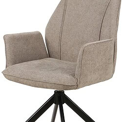 Comfortabele beige bureaustoel met stoffen bekleding en zwarte metalen onderstel, ideaal voor kantoor of thuiswerkplek.