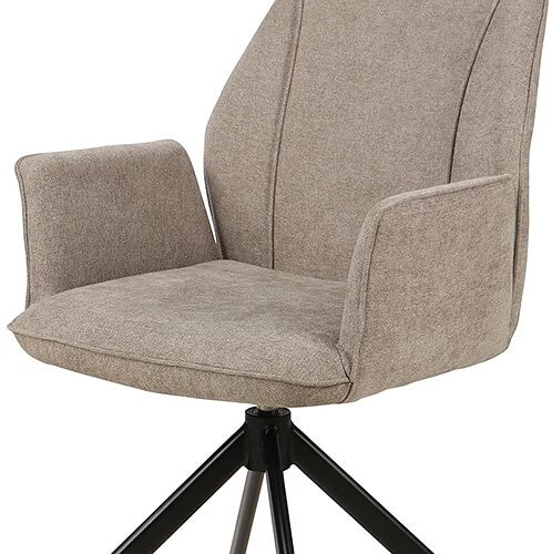 Comfortabele beige bureaustoel met stoffen bekleding en zwarte metalen onderstel, ideaal voor kantoor of thuiswerkplek.