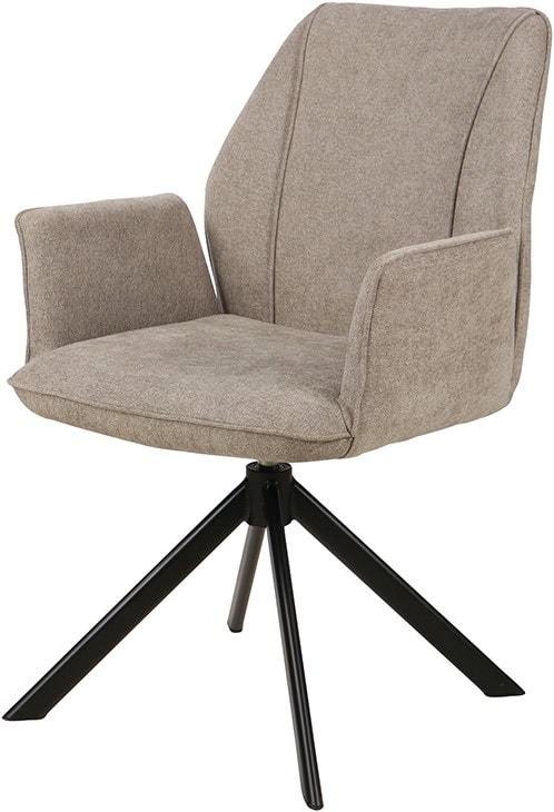 Comfortabele beige bureaustoel met stoffen bekleding en zwarte metalen onderstel, ideaal voor kantoor of thuiswerkplek.