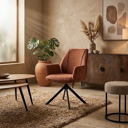 Luxe Mokana lounge stoel met comfortabele bekleding en moderne uitstraling, perfect voor een stijlvolle woonkamer.