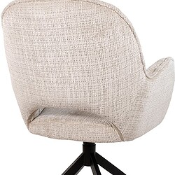 Draaistoel met comfortabele stoffen bekleding en zwart metalen onderstel, perfect voor een stijlvolle en gezellige zithoek of kantoorruimte.