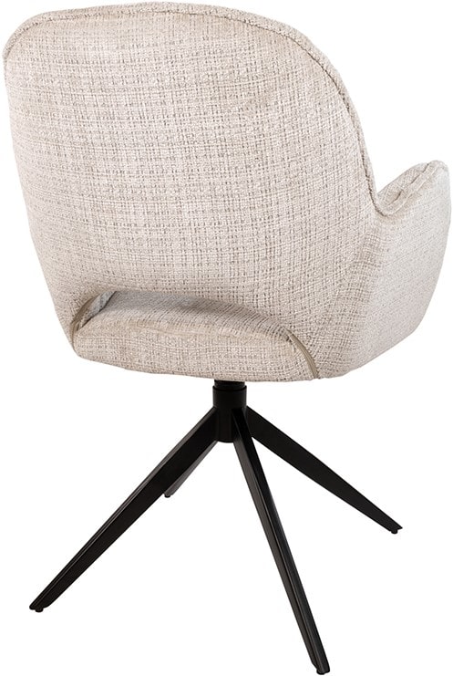 Draaistoel met comfortabele stoffen bekleding en zwart metalen onderstel, perfect voor een stijlvolle en gezellige zithoek of kantoorruimte.