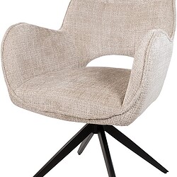 Comfortabele beige lounge stoel met zachte bekleding en zwarte houten poten, ideaal voor moderne woonruimtes en ontspanning.