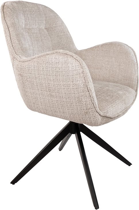 Comfortabele stoffen bureaustoel met draaibaar ontwerp en zwarte houten poten, ideaal voor kantoor of thuisgebruik.