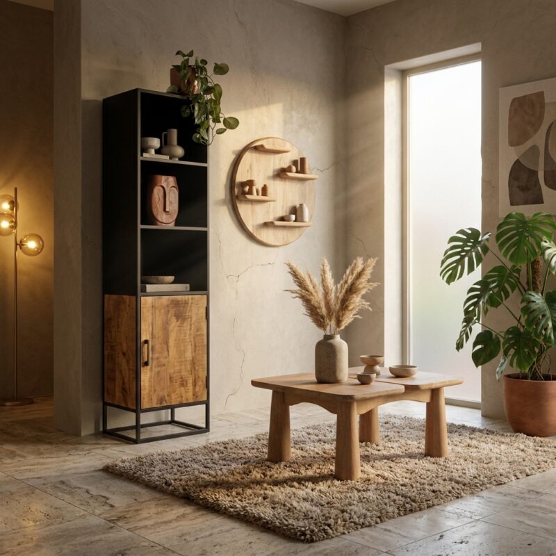 Boekenkast Oakland met deur Zwart Mangohout 50 cm