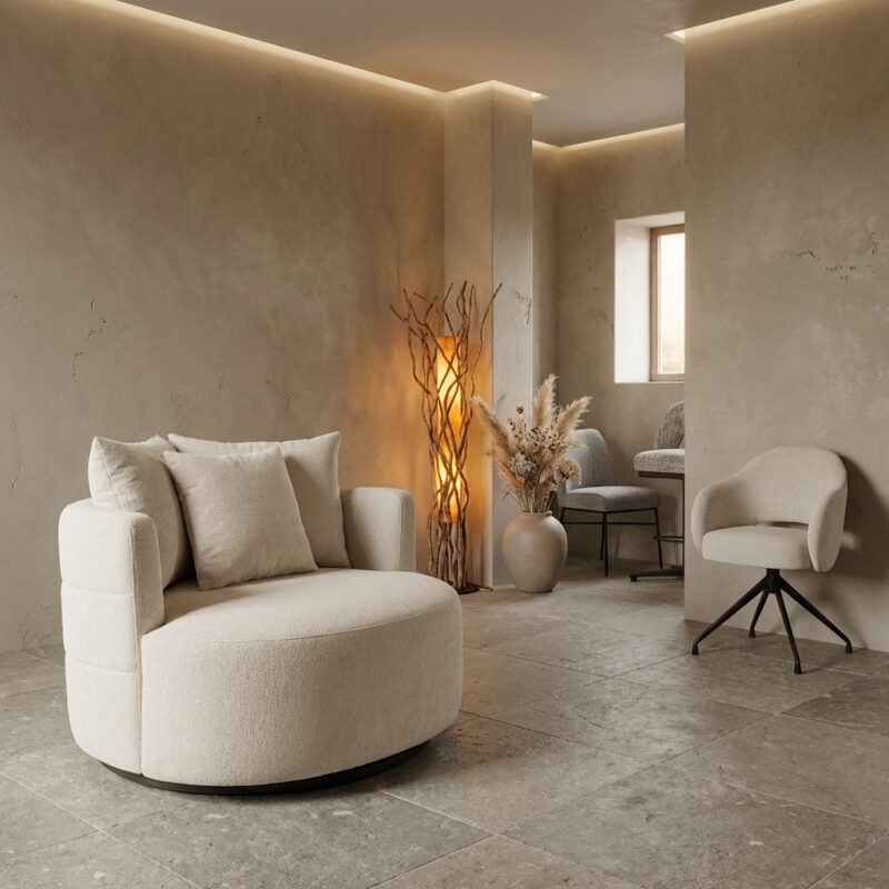 Bolza fauteuil Trenza 6 ivory, landelijk modern, wit, draaibaar