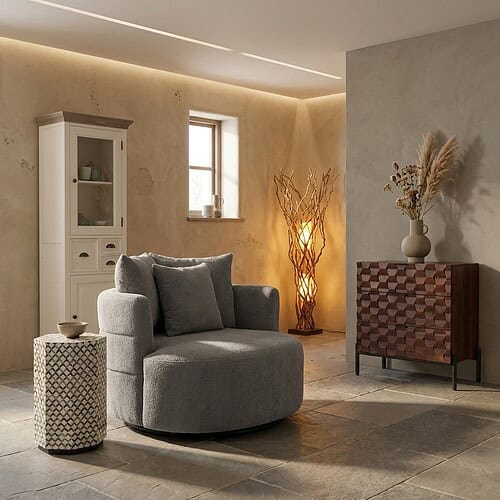 Ein ausgefallener Sessel mit Drehfunktion und Trenza-Verarbeitung, perfekt für eine moderne Einrichtung. Hergestellt aus hochwertigen Materialien für Komfort und Langlebigkeit.