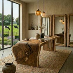 Boomstamtafel suarhout met waterval blad massief en een stuk