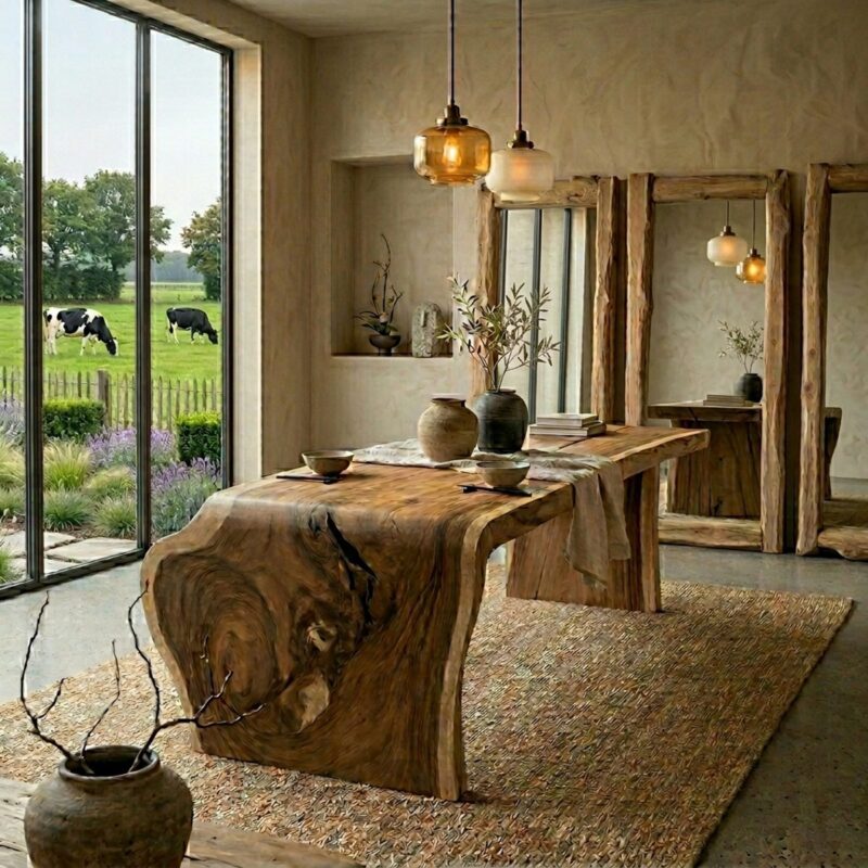 Boomstamtafel suarhout met waterval blad massief en een stuk