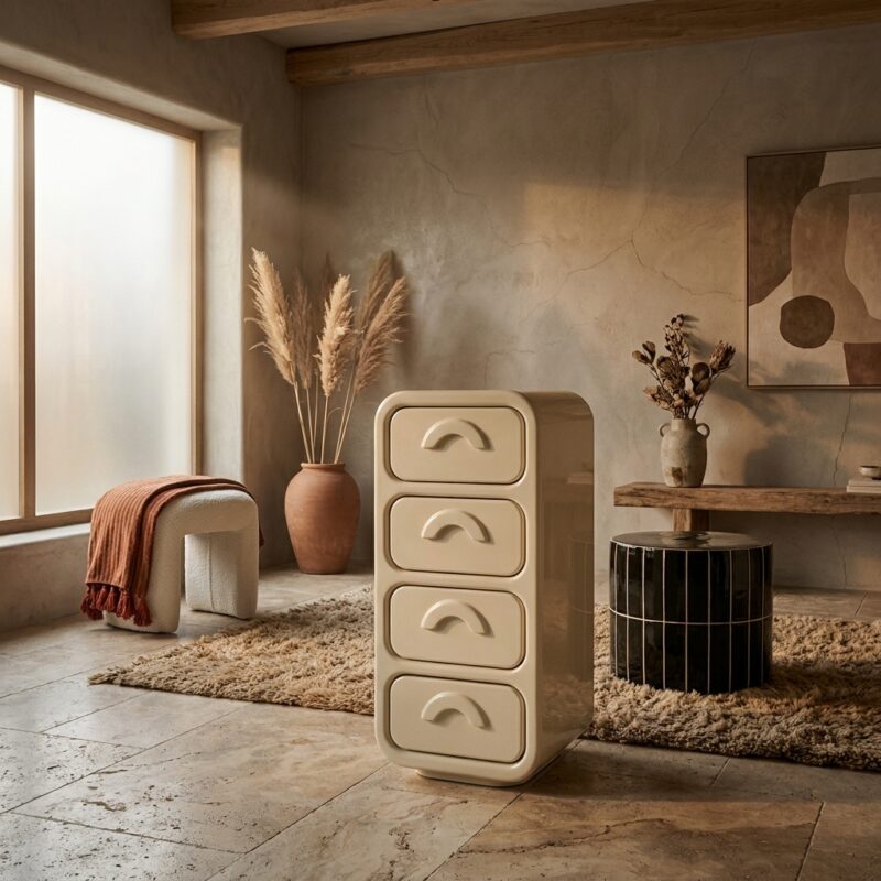 Cabinet Gubby large in beige met high gloss afwerking van MDF