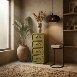 Groene kast Gubby large in high gloss afwerking van MDF materiaal