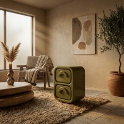 Groene kast Gubby small in high gloss afwerking van MDF materiaal