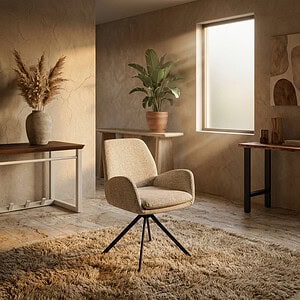 Charles Armlehnstuhl, 360°-Drehfuß, Milan Salt 'n Pepper 105, komplett mit Vorderseite