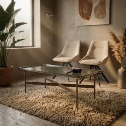 Bruine salontafel Liri van metaal en glas in retro stijl