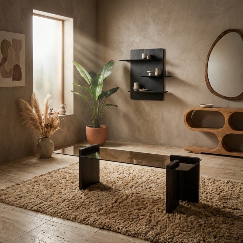 Bruine salontafel Voro van mangohout en ijzer uit de IND collectie