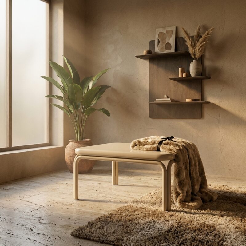 Salontafel Zilo in beige gecoat ijzer met geglazuurde afwerking