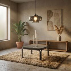 Salontafel Zilo donkerbruin van ijzer met gecoate en geglazuurde afwerking