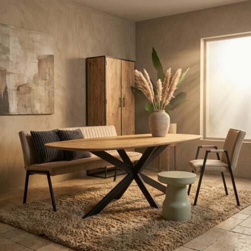 Eiken eettafel Ferris Deens ovaal 240 cm naturel met massief tafelblad